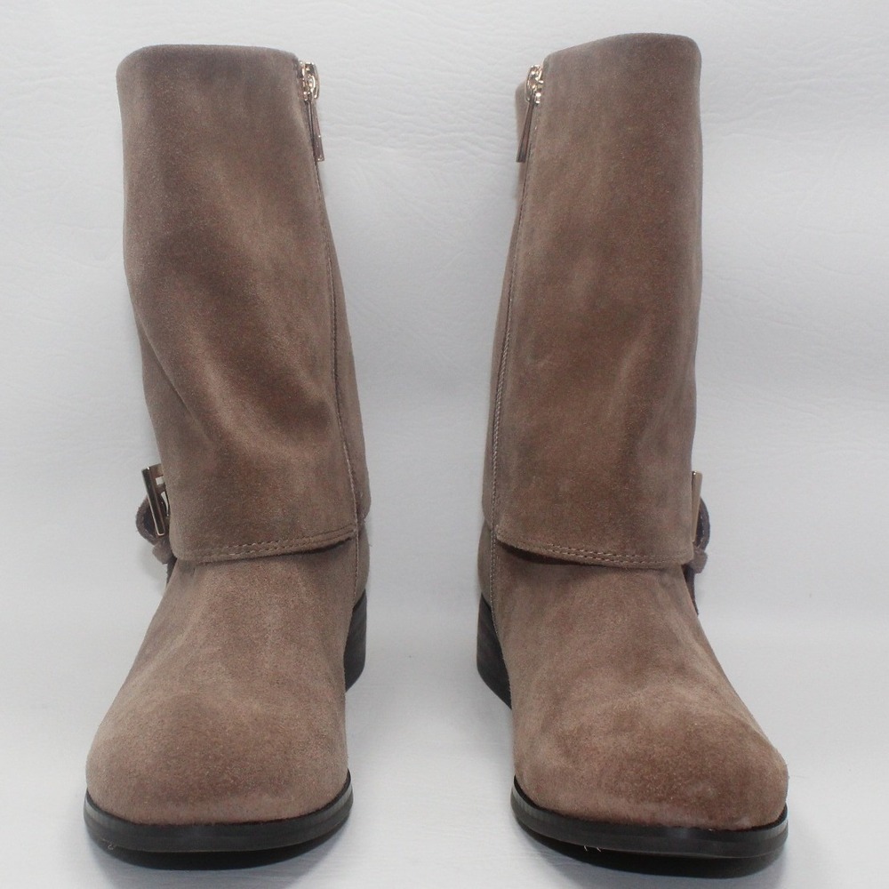 Trotters Women's Tan Suede Foldover Buckle Zip Mid‎ Calf Boots Size 5.5 M